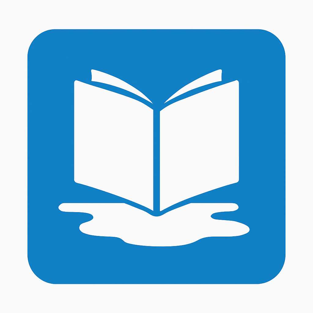 An open book with water underneath it